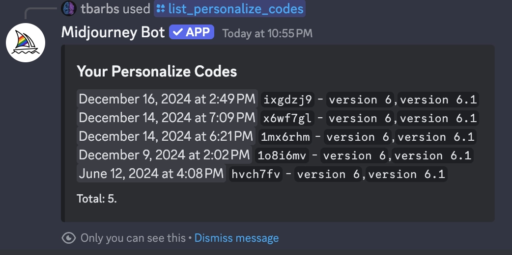 List of personalization codes in Midjourneys Discord